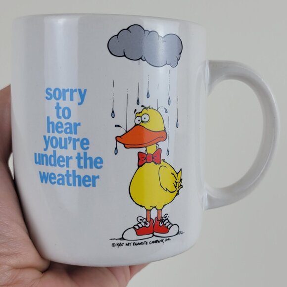 Vintage My Favorite Friends Mug, Duck rain weather Get Well coffee cup 1987 80s - Picture 3 of 16